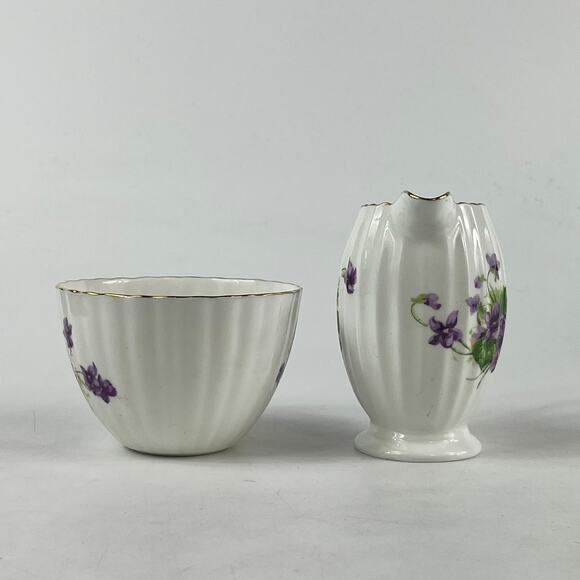 Vintage Radfords Bone China Creamer Sugar Bowl Set Purple Violets Floral England - Picture 2 of 16